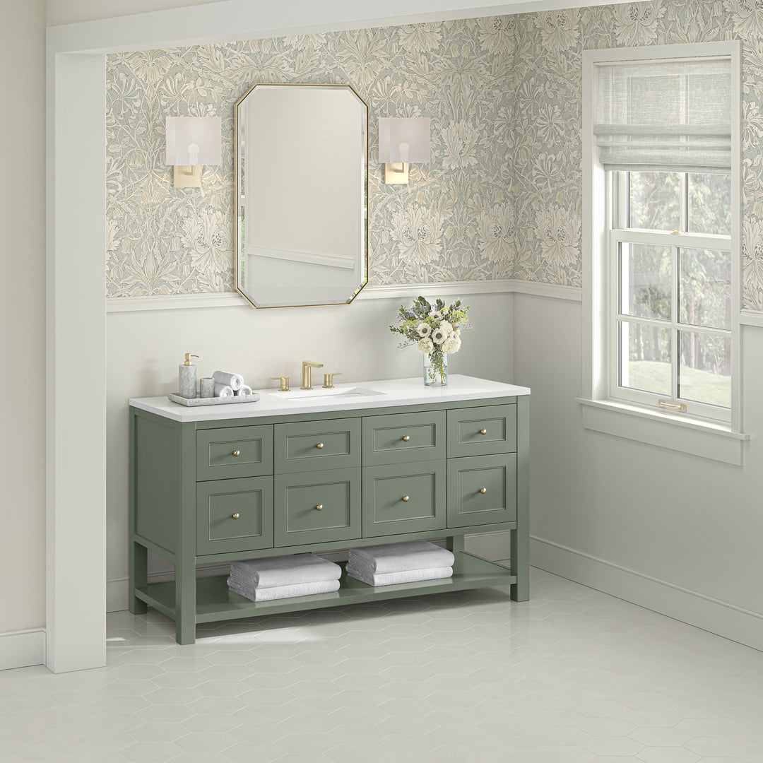 Breckenridge 60" Single Vanity, Smokey Celadon, w/ 3 CM White Zeus Quartz Top