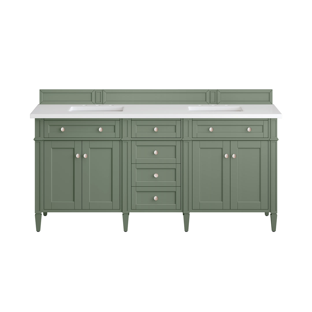 Brittany 72" Double Vanity, Smokey Celadon w/ 3 CM White Zeus Top