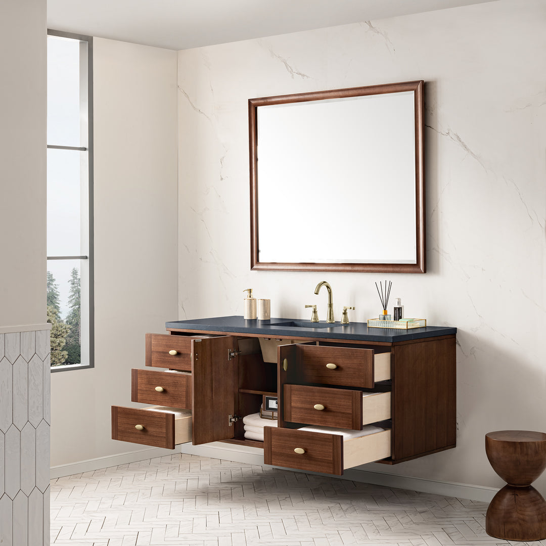 Amberly 60" Single Vanity, Mid-Century Walnut w/ 3 CM Charcoal Soapstone Top