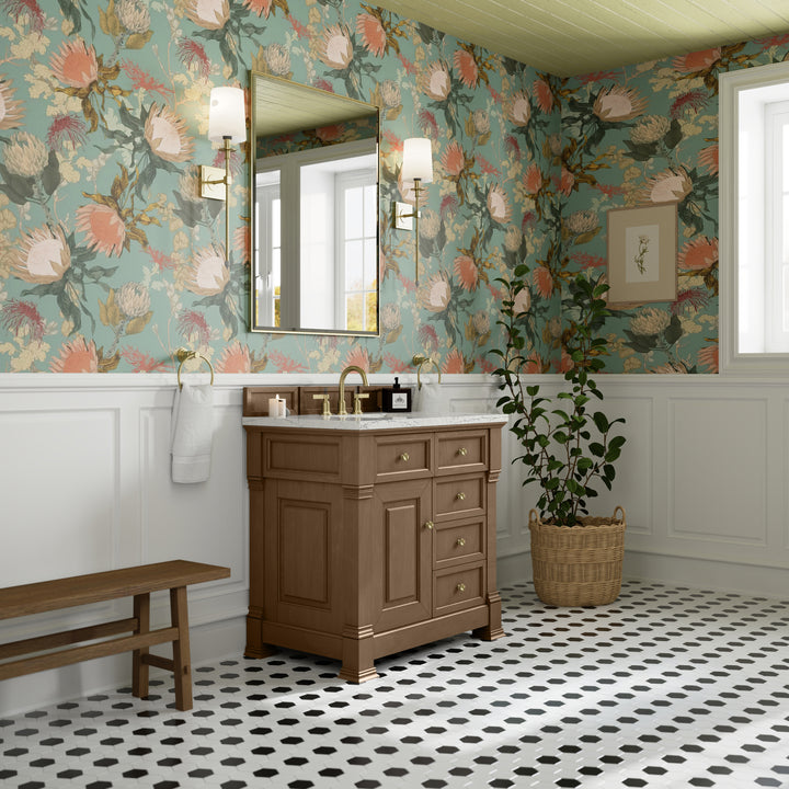 Brookfield 36" Single Vanity, Pecan w/3 CM Eternal Jasmine Pearl Silestone® Top