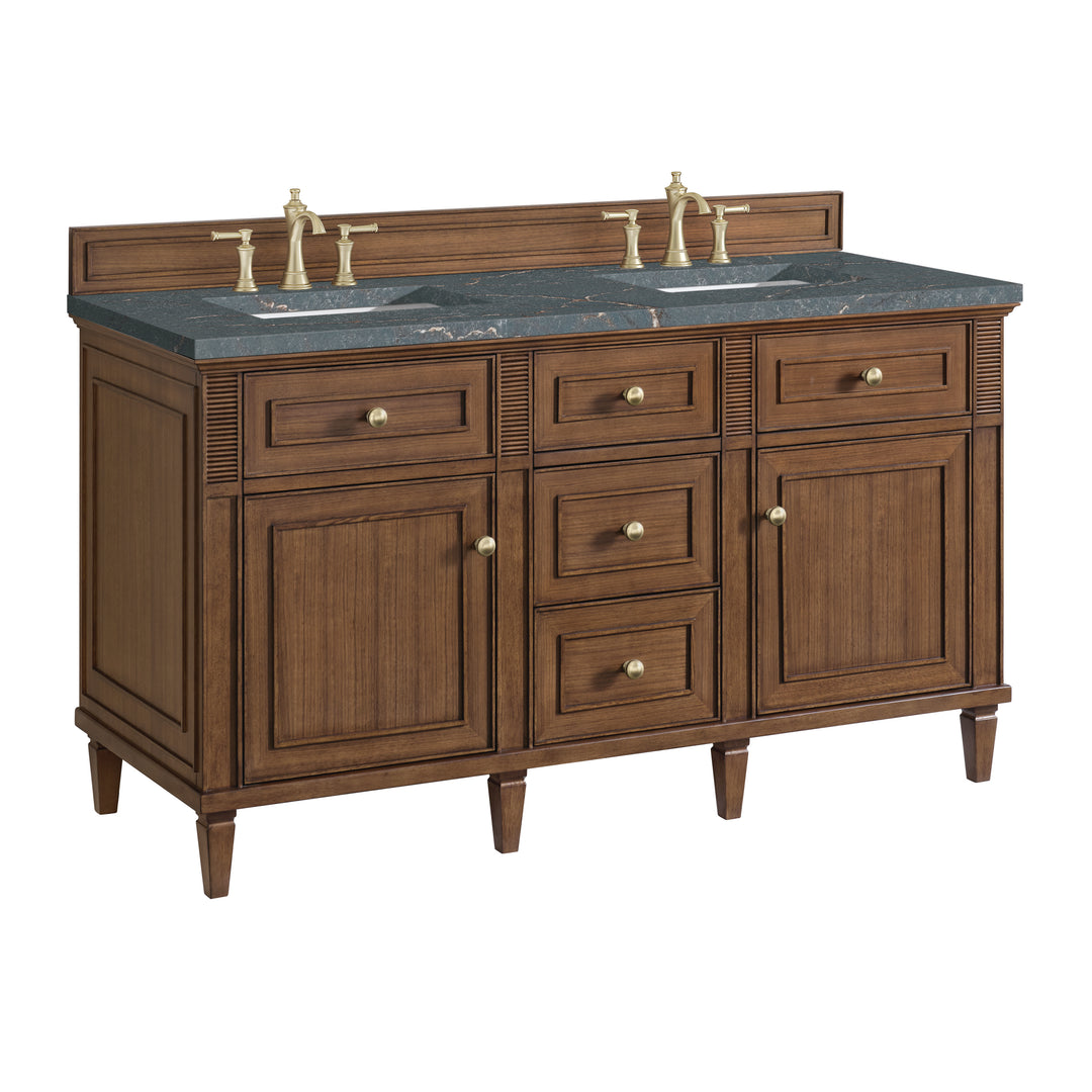 Lorelai 60" Double Vanity, Mid-Century Walnut w/ 3 CM Parisien Bleu Silestone Top