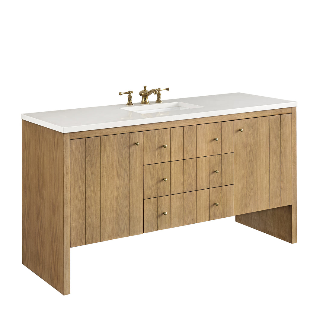 Hudson 60" Single Vanity, Light Natural Oak w/ 3 CM White Zeus Top