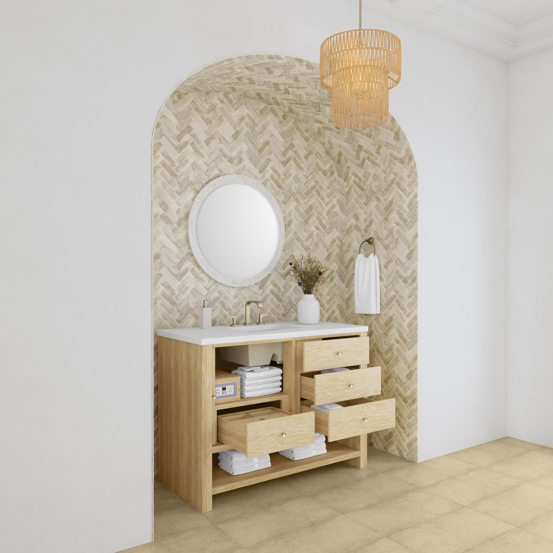 Marigot 48" Single Vanity, Sunwashed Oak w/ 3 CM White Zeus Silestone Top