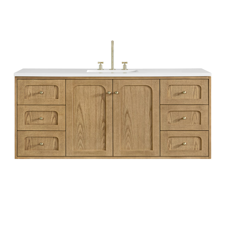 Laurent 60" Single Vanity, Light Natural Oak, w/ 3 CM White Zeus Quartz Top