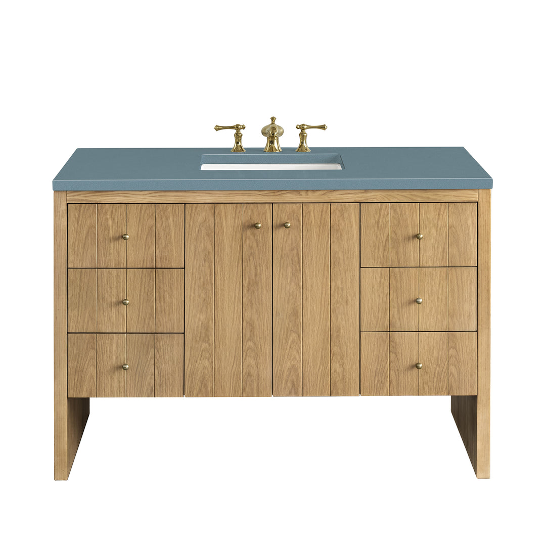 Hudson 48" Single Vanity, Light Natural Oak w/ 3 CM Cala Blue Top