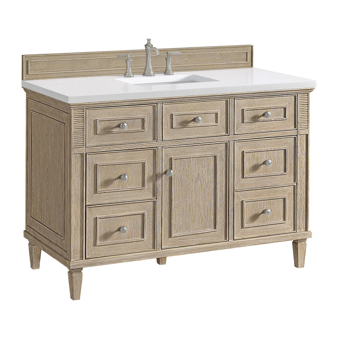 Lorelai 48" Single Vanity, Whitewashed Oak w/ 3 CM White Zeus Silestone Top