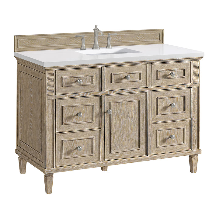 Lorelai 48" Single Vanity, Whitewashed Oak w/ 3 CM White Zeus Silestone Top