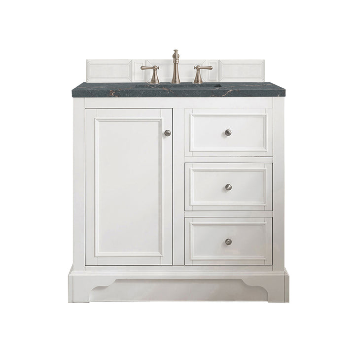 De Soto 36" Single Vanity, Bright White w/ 3 CM Parisien Bleu Silestone Top