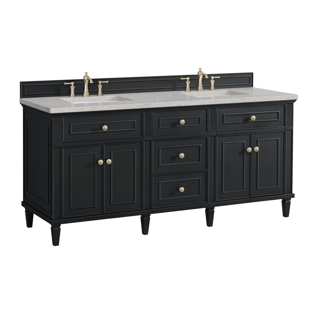 Lorelai 72" Double Vanity, Black Onyx w/ 3 CM Eternal Jasmine Pearl Silestone Top