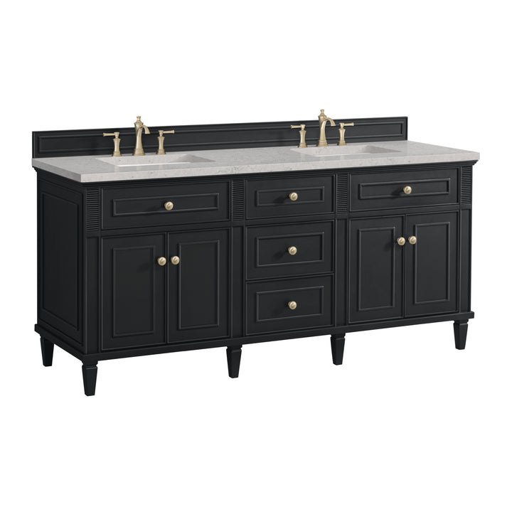 Lorelai 72" Double Vanity, Black Onyx w/ 3 CM Eternal Jasmine Pearl Silestone Top