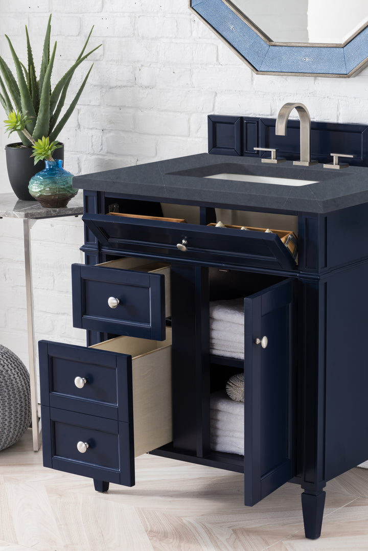Brittany 30" Single Vanity, Victory Blue w/ 3 CM Charcoal Soapstone Silestone Top