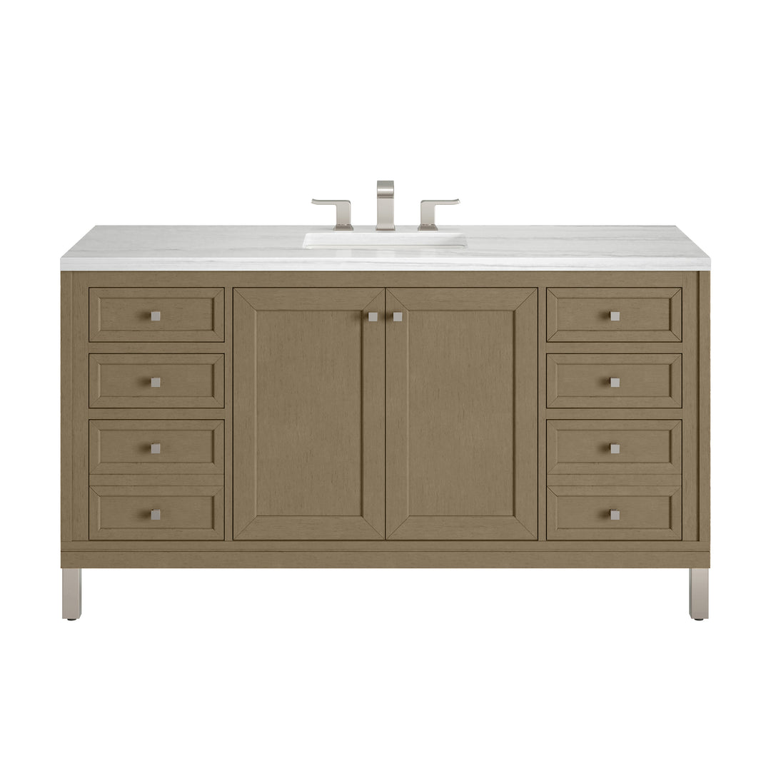 Chicago 60" Single Vanity, Walnut Whisper, w/ 3 CM Arctic Fall Solid Surface Top