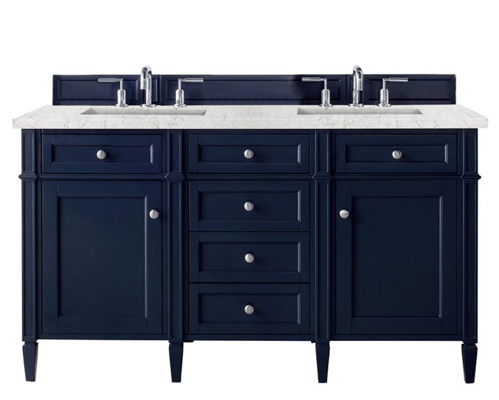 Brittany 60" Double Vanity, Victory Blue w/ 3 CM Eternal Jasmine Pearl Silestone Top w/FreePower Wireless Charger