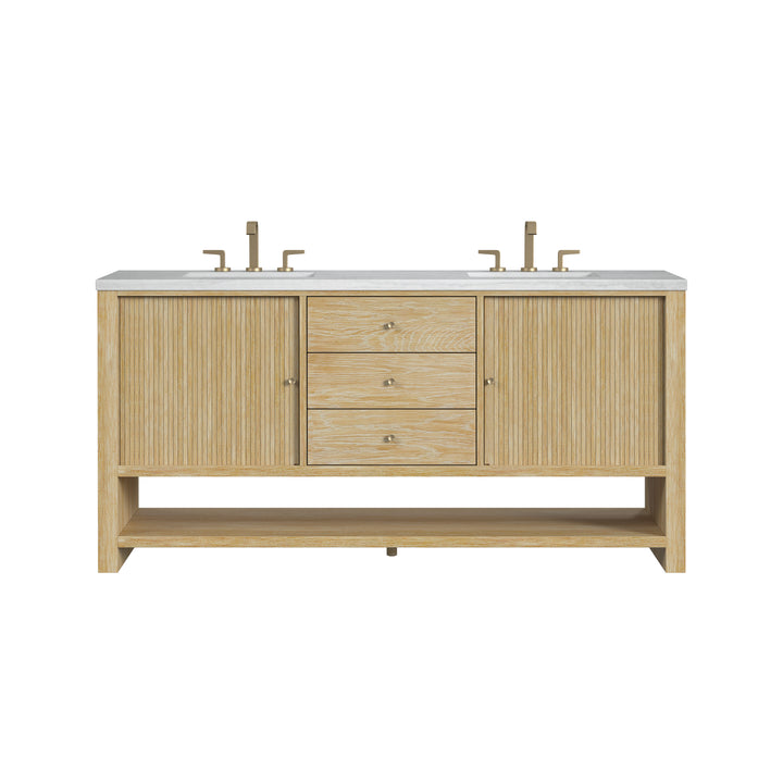 Marigot 72" Double Vanity, Sunwashed Oak w/ 3 CM Arctic Fall Solid Surface Top