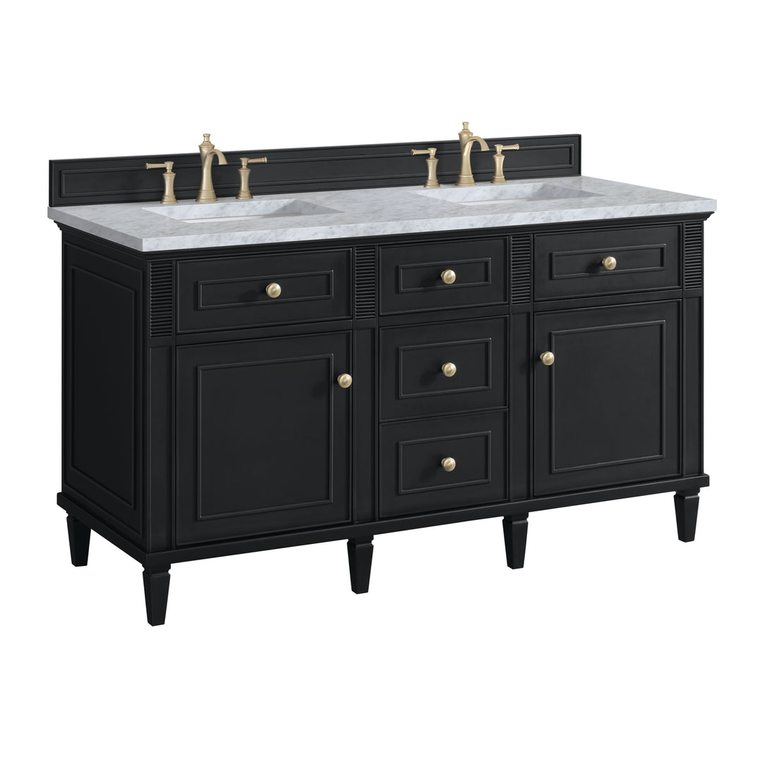 Lorelai 60" Double Vanity, Black Onyx w/ 3 CM Carrara White Marble Top