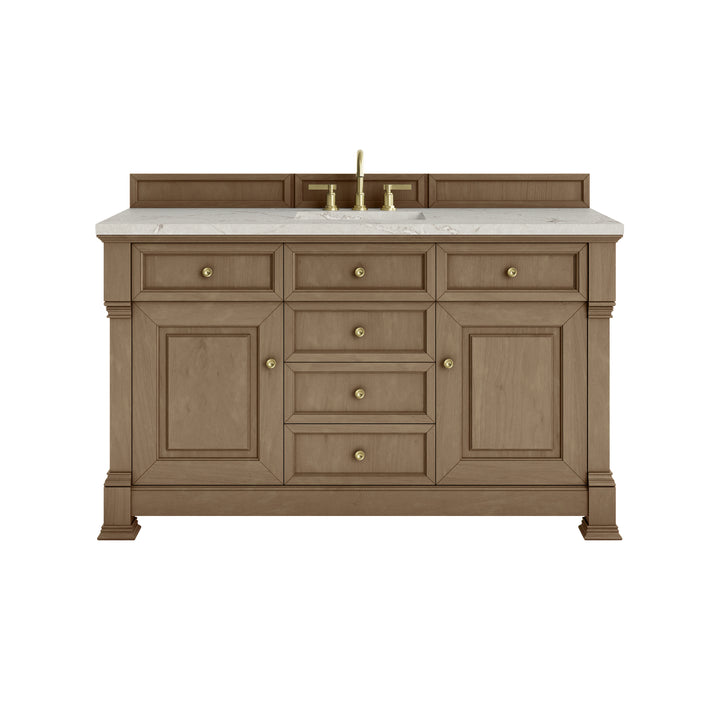 Brookfield 60" Single Vanity, Pecan w/ 3 CM Victorian Silver Silestone® Top