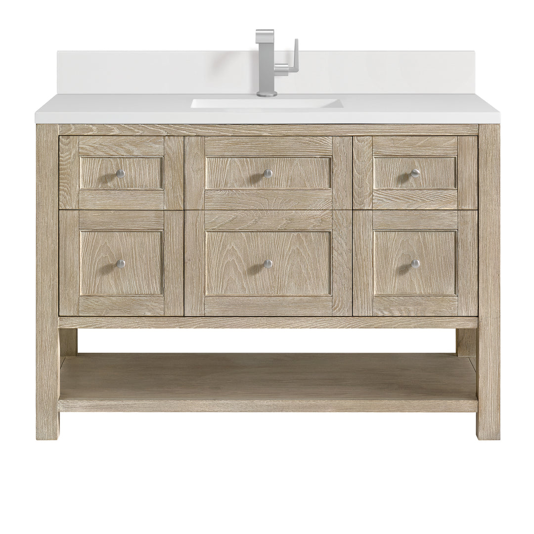 Breckenridge 48" Single Vanity, Whitewashed Oak w/ Single Hole 3CM White Zeus Silestone Top & Backsplash
