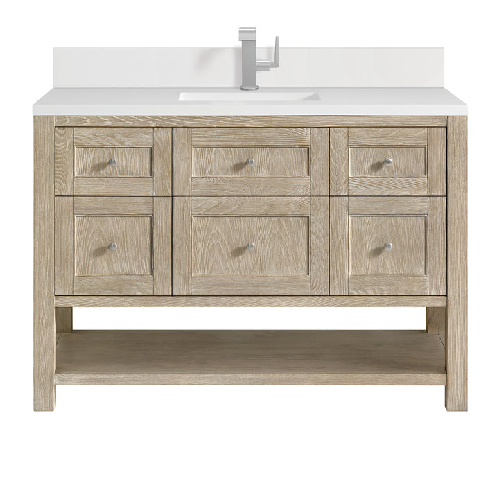 Breckenridge 48" Single Vanity, Whitewashed Oak w/ Single Hole 3CM White Zeus Silestone Top & Backsplash