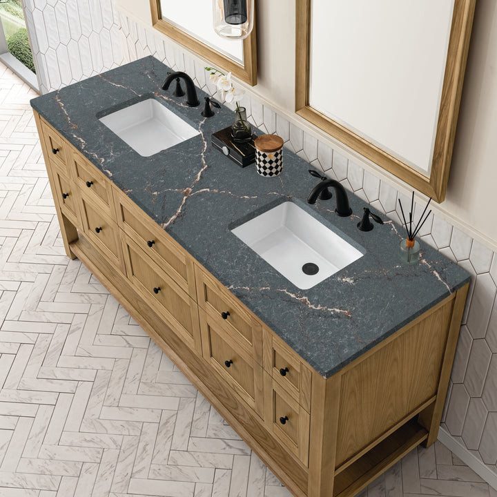 Breckenridge 72" Double Vanity, Light Natural Oak w/ 3 CM Parisien Bleu Top