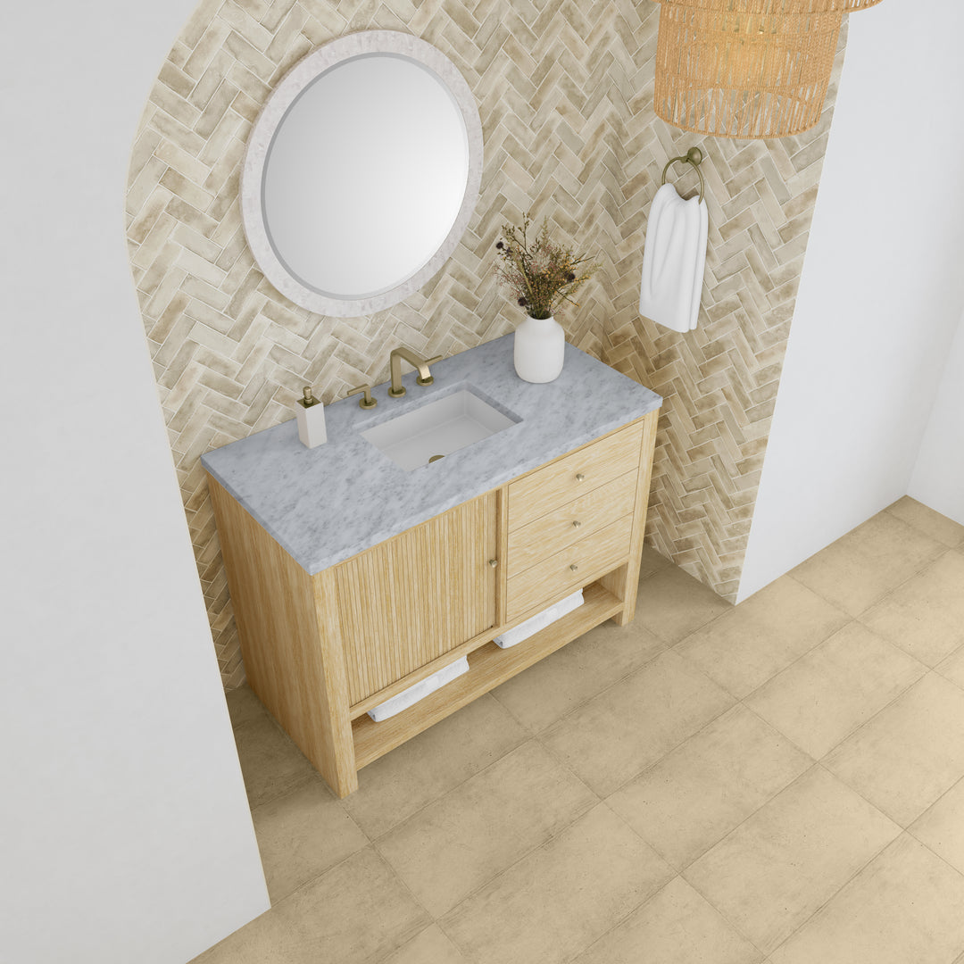 Marigot 48" Single Vanity, Sunwashed Oak w/ 3 CM Carrara White Marble Top