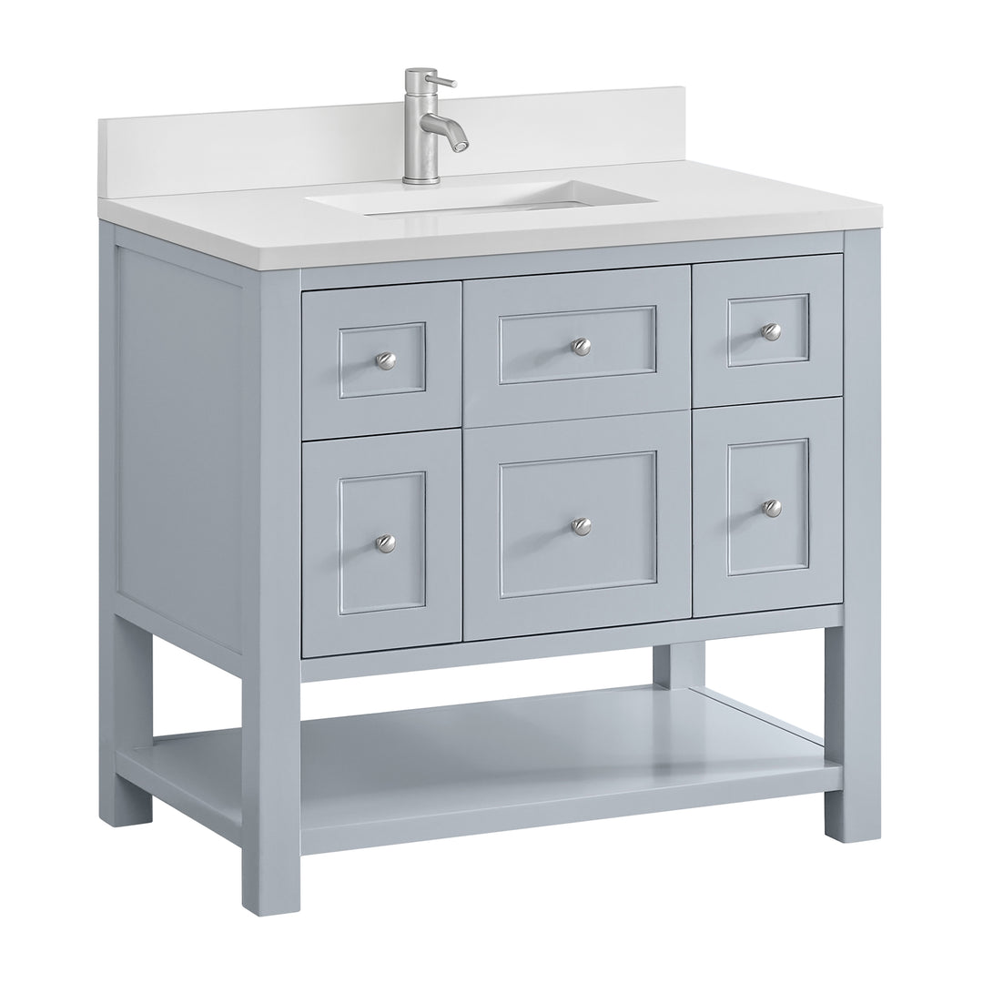 Breckenridge 36" Single Vanity, Serenity Blue, w/ Single Hole 3 CM White Zeus Quartz Top & Backsplash