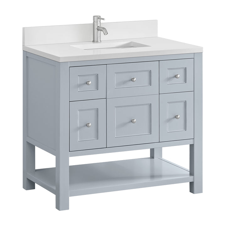 Breckenridge 36" Single Vanity, Serenity Blue, w/ Single Hole 3 CM White Zeus Quartz Top & Backsplash