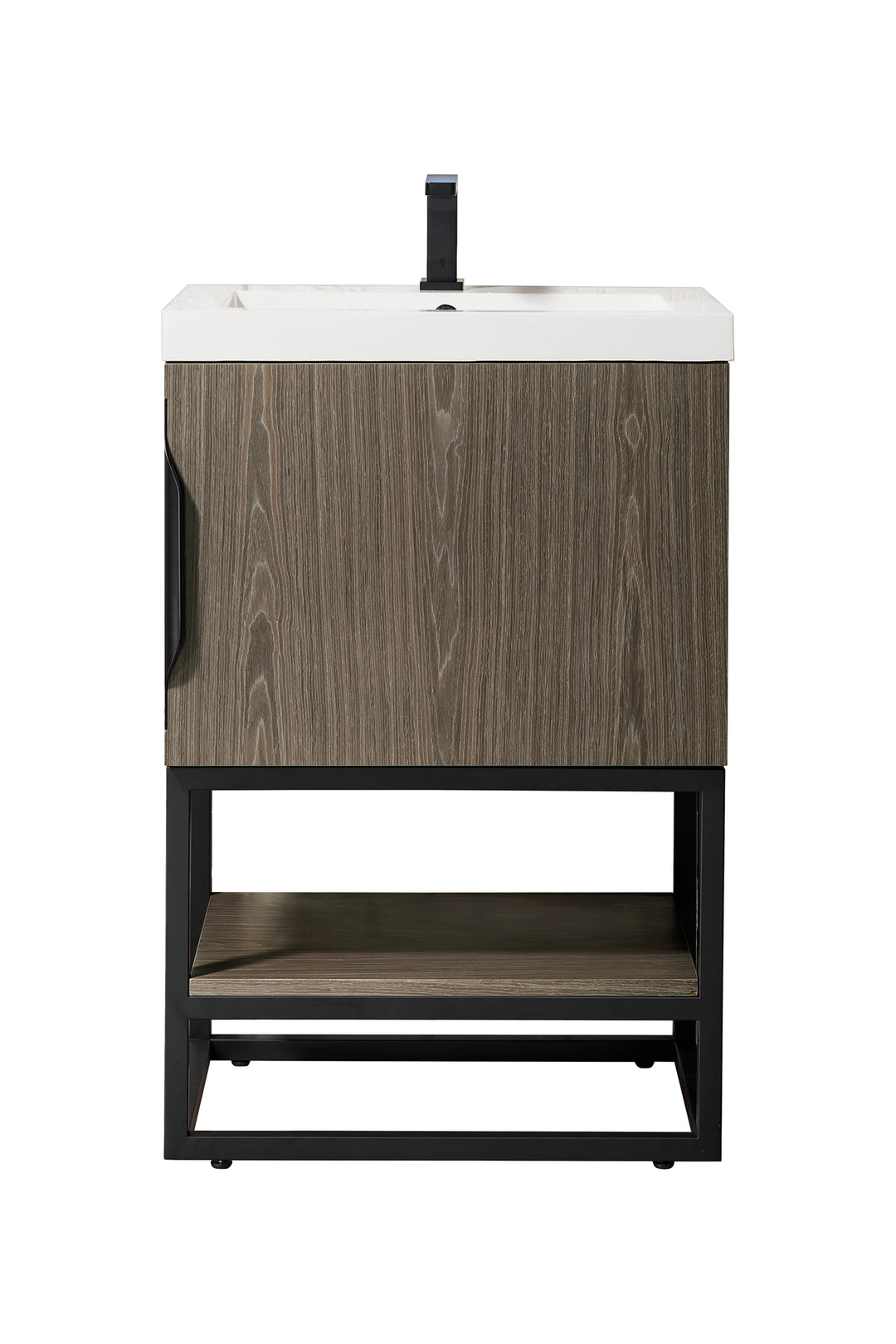 Columbia 24" Single Vanity, Ash Gray, Matte Black w/ White Glossy Composite Stone Top