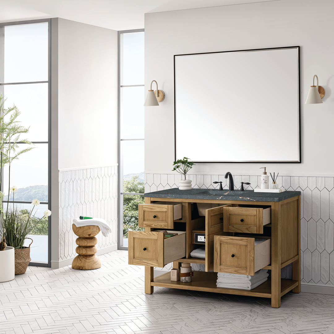 Breckenridge 48" Single Vanity, Light Natural Oak w/ 3 CM Parisien Bleu Top w/FreePower Wireless Charger