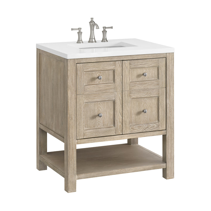 Breckenridge 30" Single Vanity, Whitewashed Oak w/ 3 CM White Zeus Silestone Top