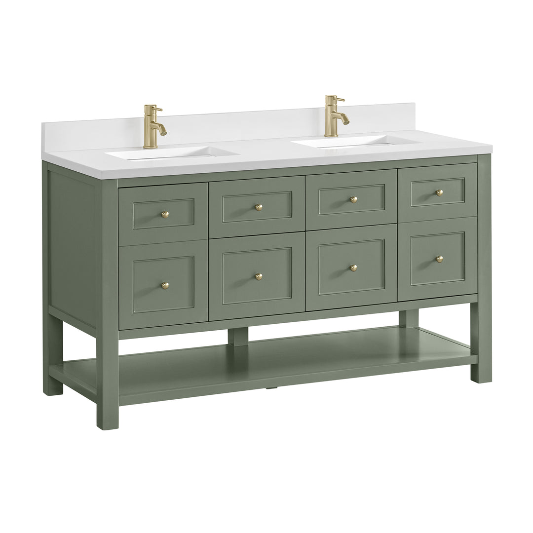 Breckenridge 60" Double Vanity, Smokey Celadon, w/ Single Hole 3 CM White Zeus Quartz Top & Backsplash