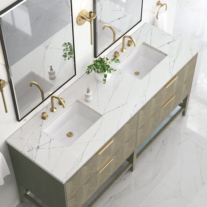 Emmeline 72" Double Vanity, Pebble Oak w/ 3 CM Ethereal Noctis Top