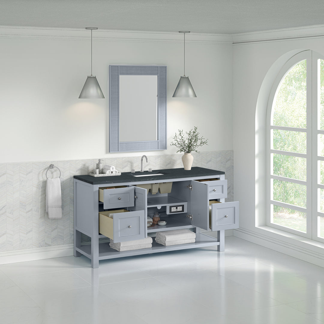 Breckenridge 60" Single Vanity, Serenity Blue, w/ 3 CM Charcoal Soapstone Quartz Top