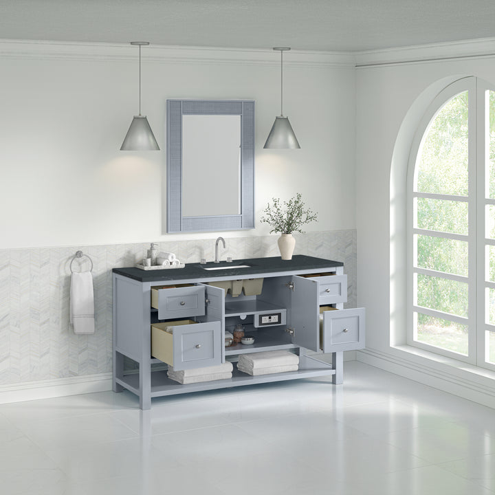 Breckenridge 60" Single Vanity, Serenity Blue, w/ 3 CM Charcoal Soapstone Quartz Top