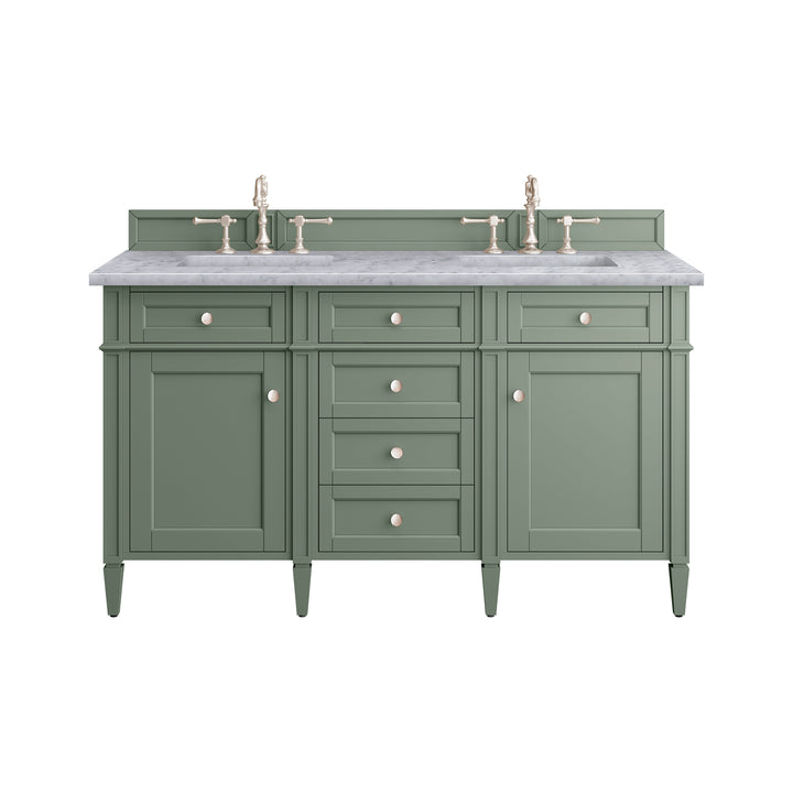 Brittany 60" Double Vanity, Smokey Celadon w/ 3 CM Carrara Marble Top