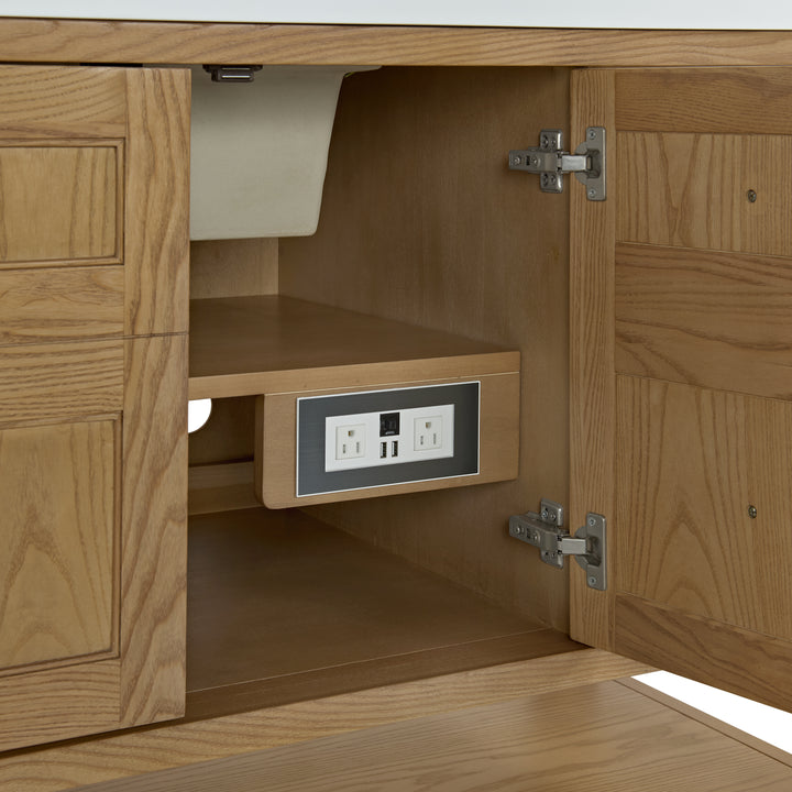 Breckenridge 60" Single Vanity, Light Natural Oak w/ 3 CM Parisien Bleu Top w/ FreePower Wireless Charger