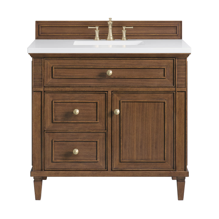 Lorelai 36" Single Vanity, Mid-Century Walnut w/ 3 CM White Zeus Silestone Top