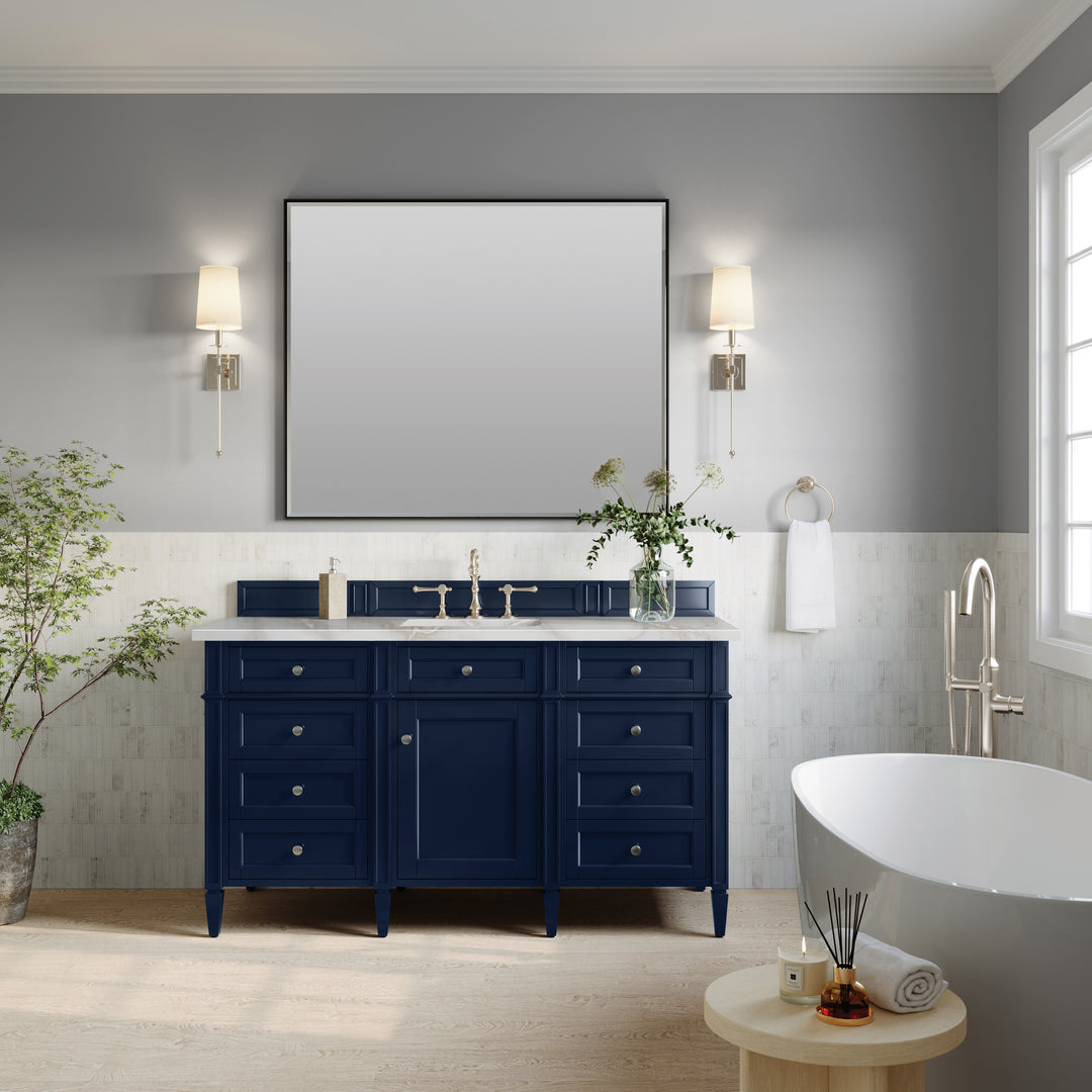 Brittany 60" Single Vanity, Victory Blue w/ 3 CM Victorian Silver Silestone Top w/FreePower Wireless Charger
