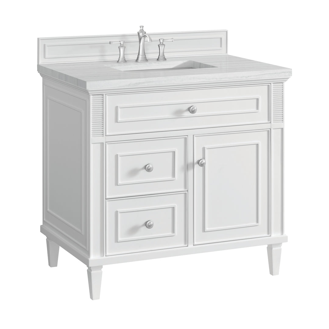 Lorelai 36" Single Vanity, Bright White w/ 3 CM Arctic Fall Solid Surface Top