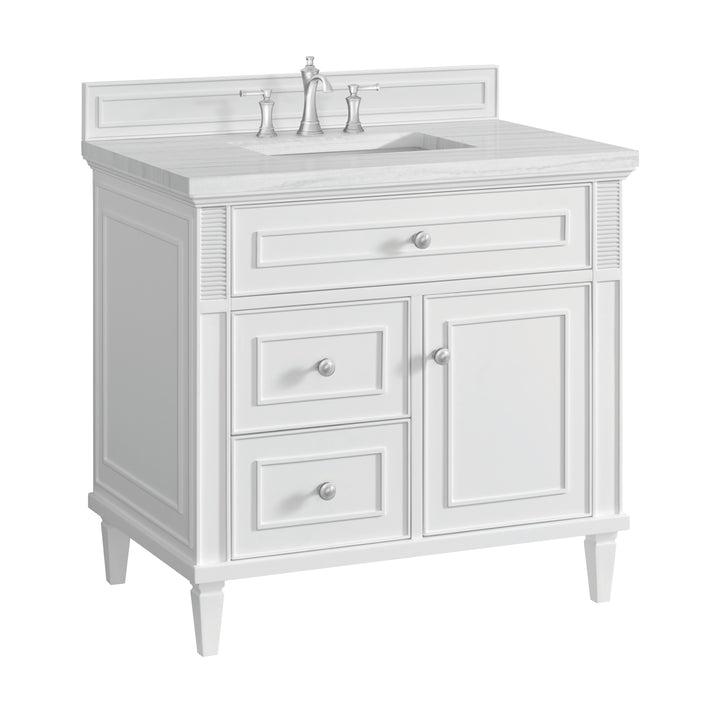Lorelai 36" Single Vanity, Bright White w/ 3 CM Arctic Fall Solid Surface Top