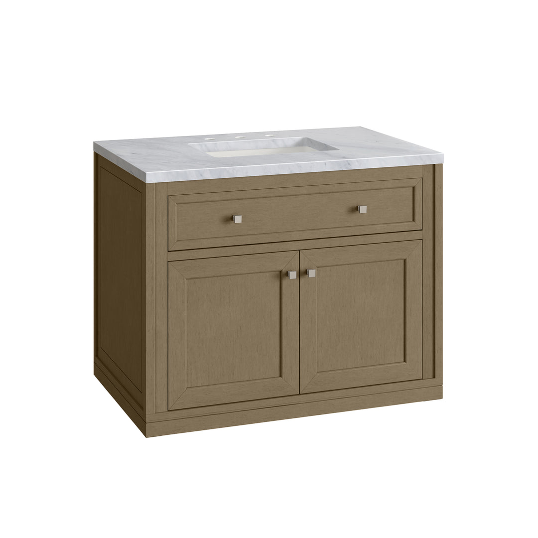 Chicago 36" Single Vanity, Walnut Whisper, w/ 3 CM Carrara Marble Top