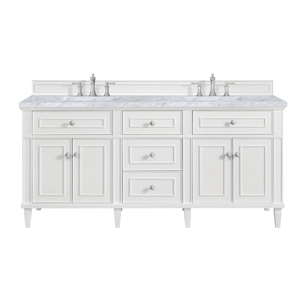 Lorelai 72" Double Vanity, Bright White w/ 3 CM Carrara White Marble Top