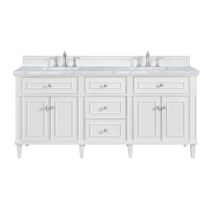 Lorelai 72" Double Vanity, Bright White w/ 3 CM Carrara White Marble Top