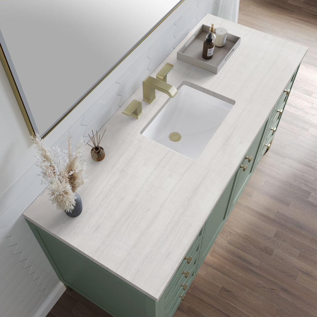 Chicago 60" Single Vanity, Smokey Celadon, w/ 3 CM Arctic Fall Solid Surface Top