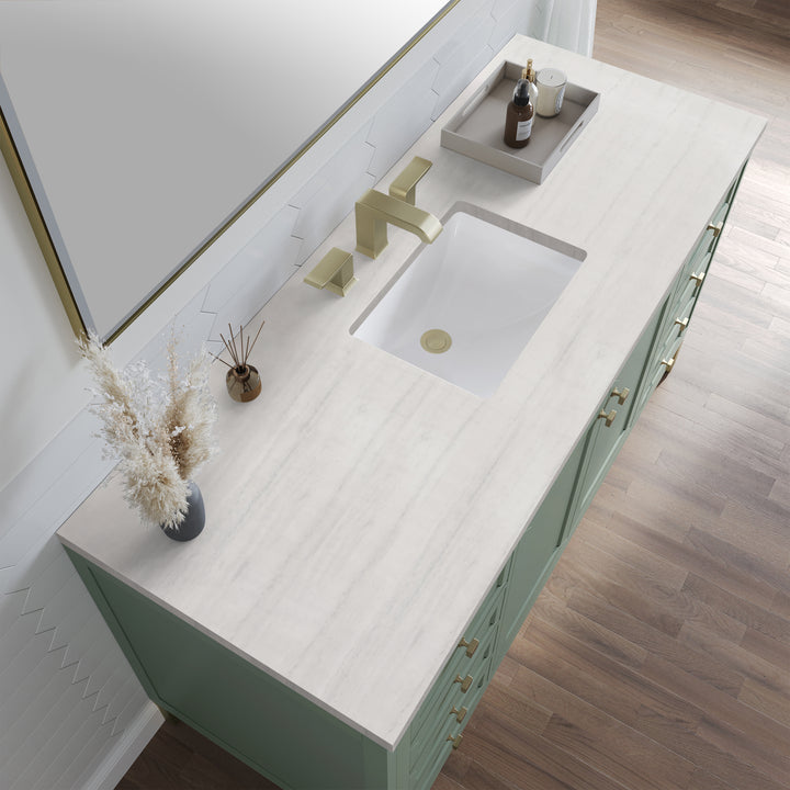 Chicago 60" Single Vanity, Smokey Celadon, w/ 3 CM Arctic Fall Solid Surface Top