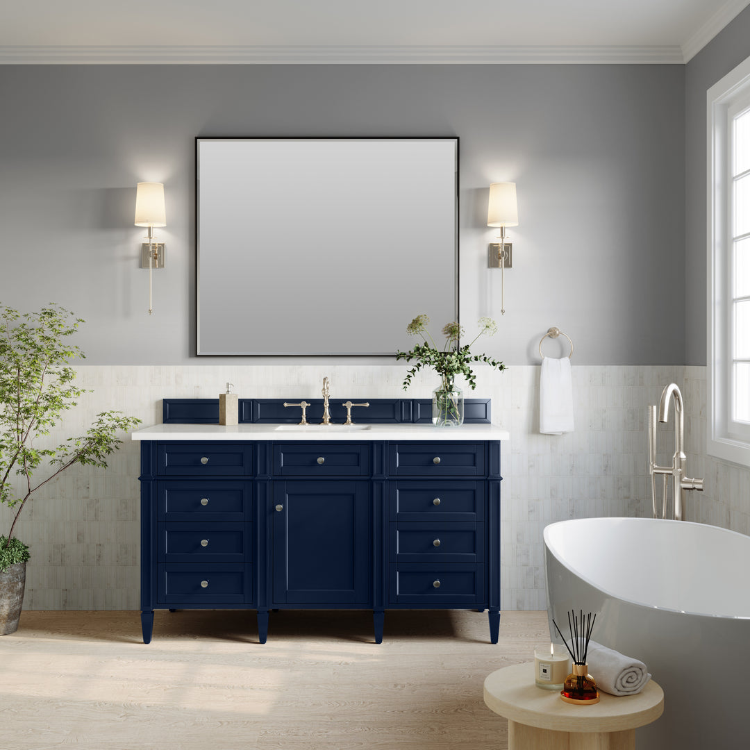 Brittany 60" Single Vanity, Victory Blue w/ 3 CM White Zeus Silestone Top