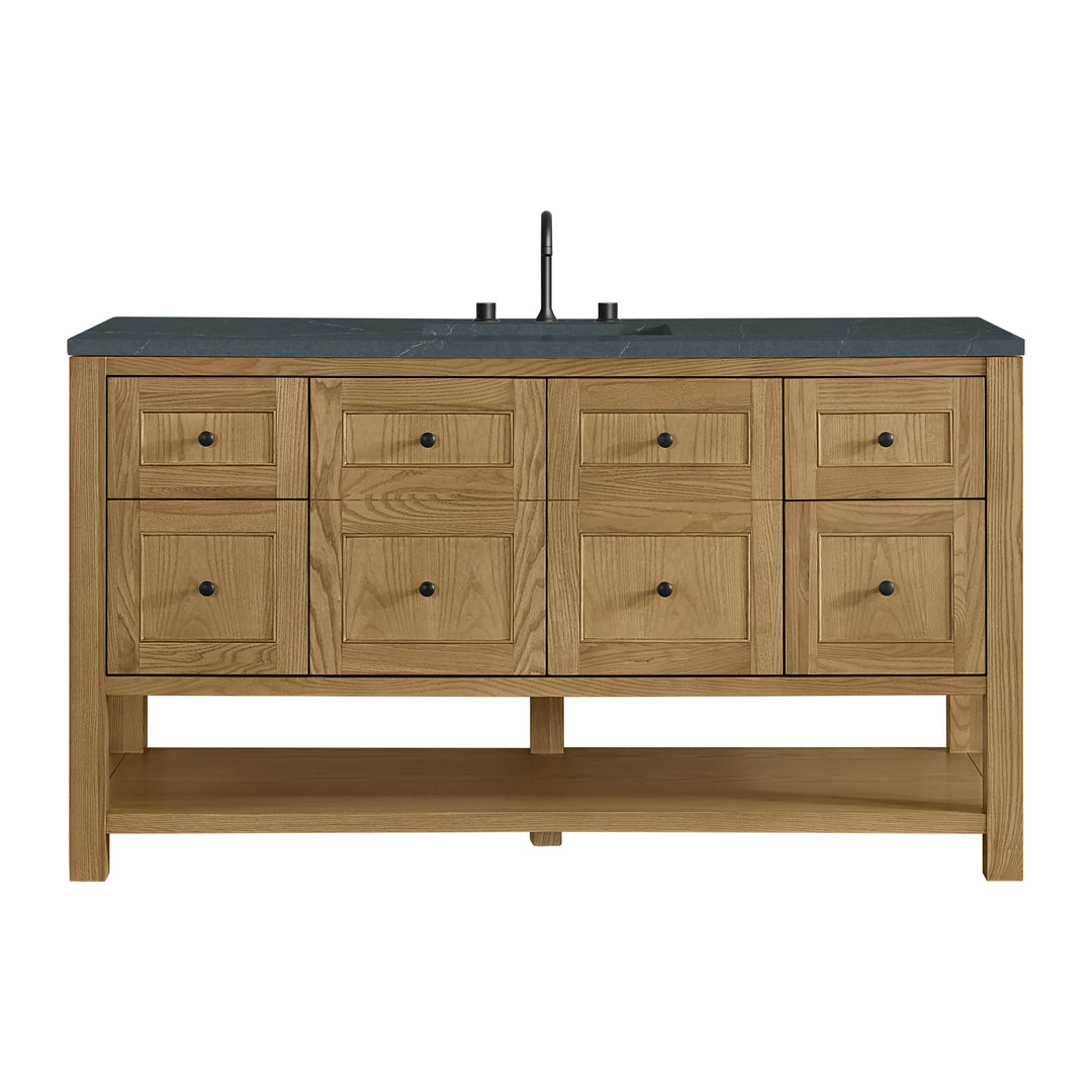 Breckenridge 60" Single Vanity, Light Natural Oak, w/ 3 CM Charcoal Soapstone Quartz Top