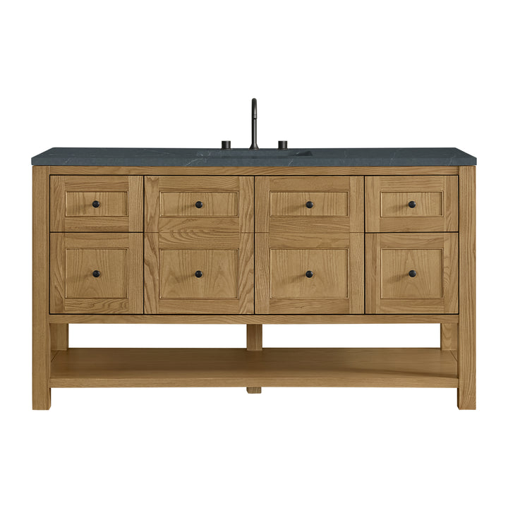 Breckenridge 60" Single Vanity, Light Natural Oak, w/ 3 CM Charcoal Soapstone Quartz Top