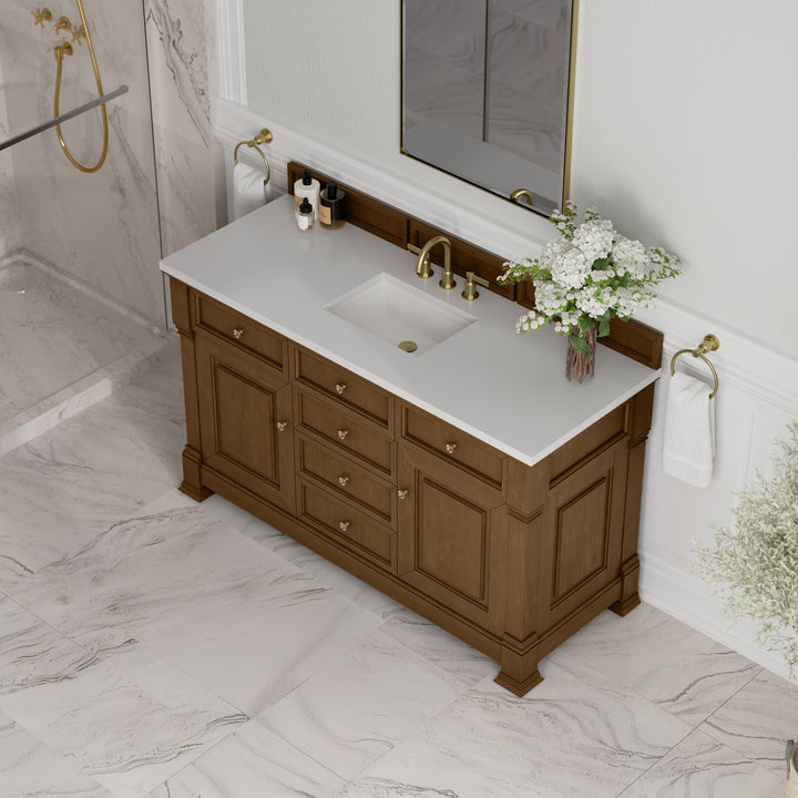 Brookfield 60" Single Vanity, Honey Oak,  w/ 3 CM White Zeus Silestone® Top