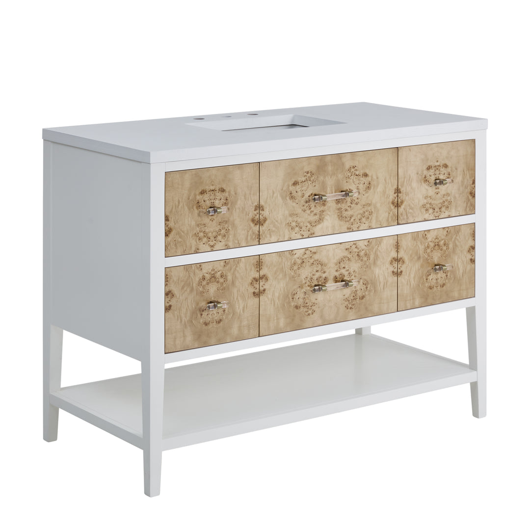 Olena 48" Single Vanity, Light Mappa Burl and Polished White