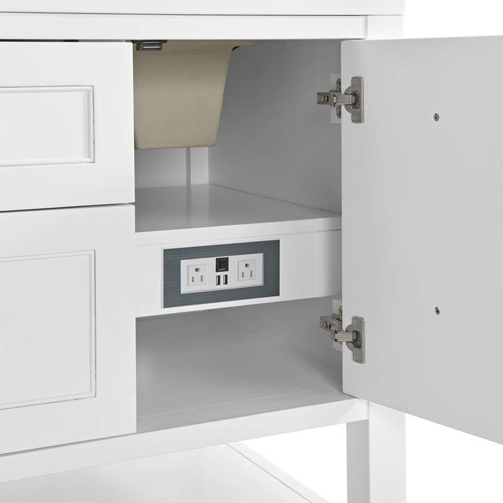 Breckenridge 60" Double Vanity, Bright White, w/ 3 CM Parisien Bleu Quartz Top w/FreePower Wireless Charger